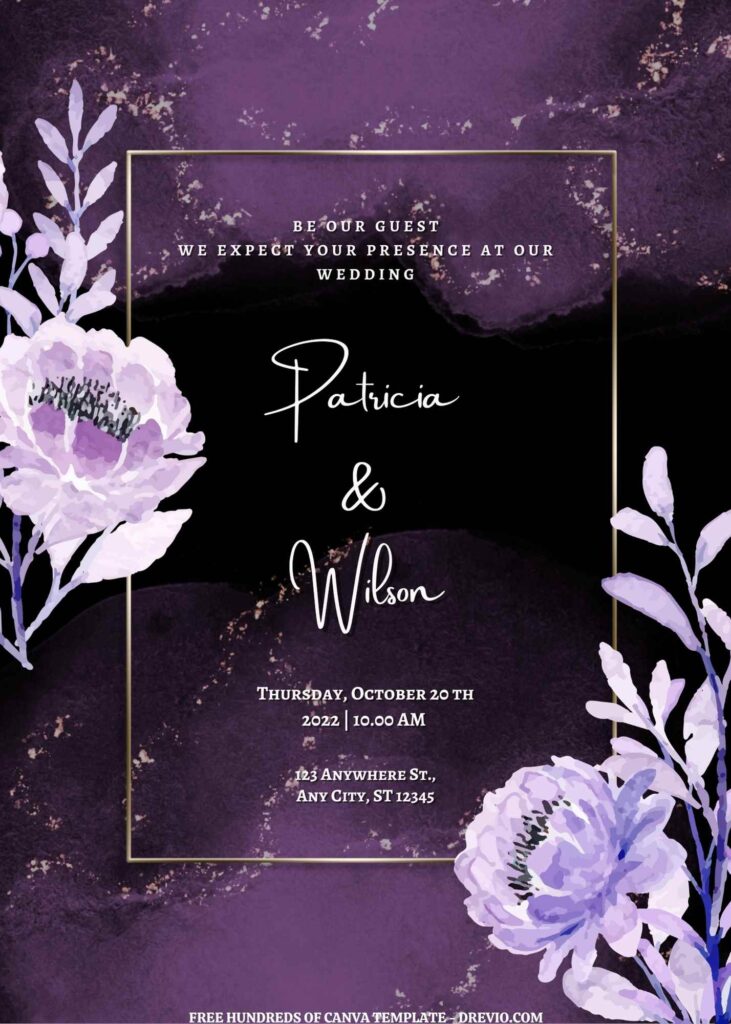 Invitation Template of (Free) 11+ Purple Watercolor Floral Background Canva Wedding Invitation Templates 1