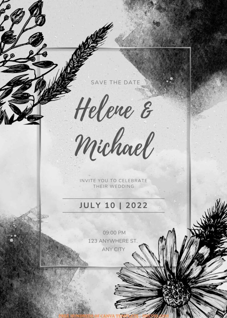 Invitation Template of (Free) 7+  Hand Drawn Sketch Floral Canva Wedding Invitation Templates 1