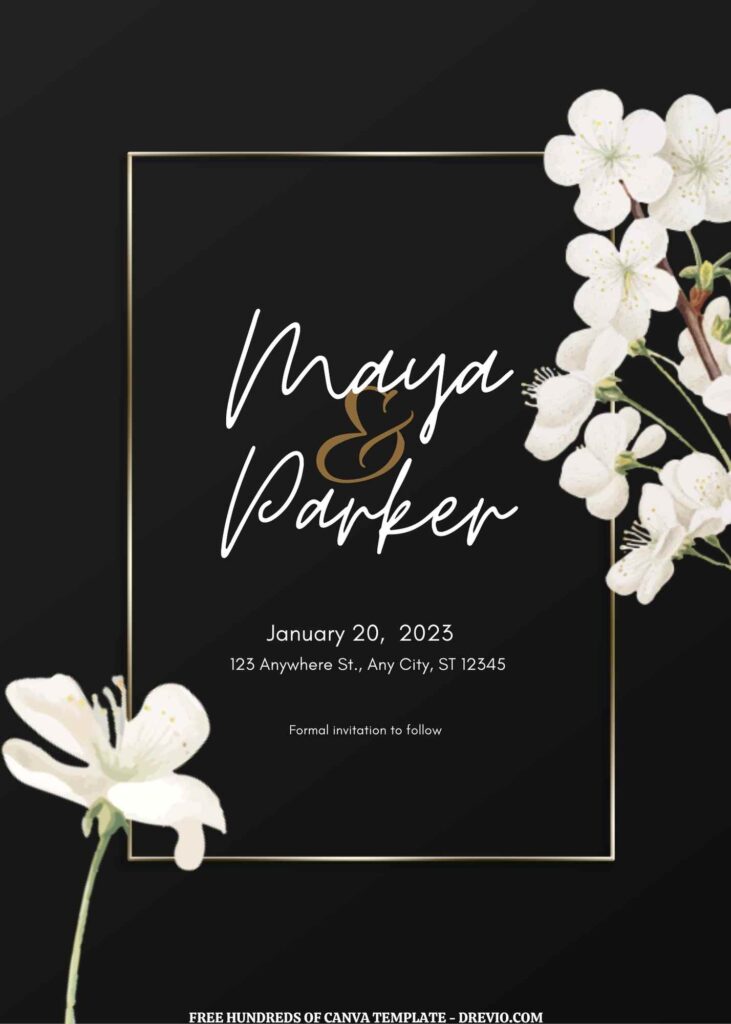 Invitation Template of (Free) 8+  Gradient Black Background White Floral Canva Wedding Invitation Templates 1