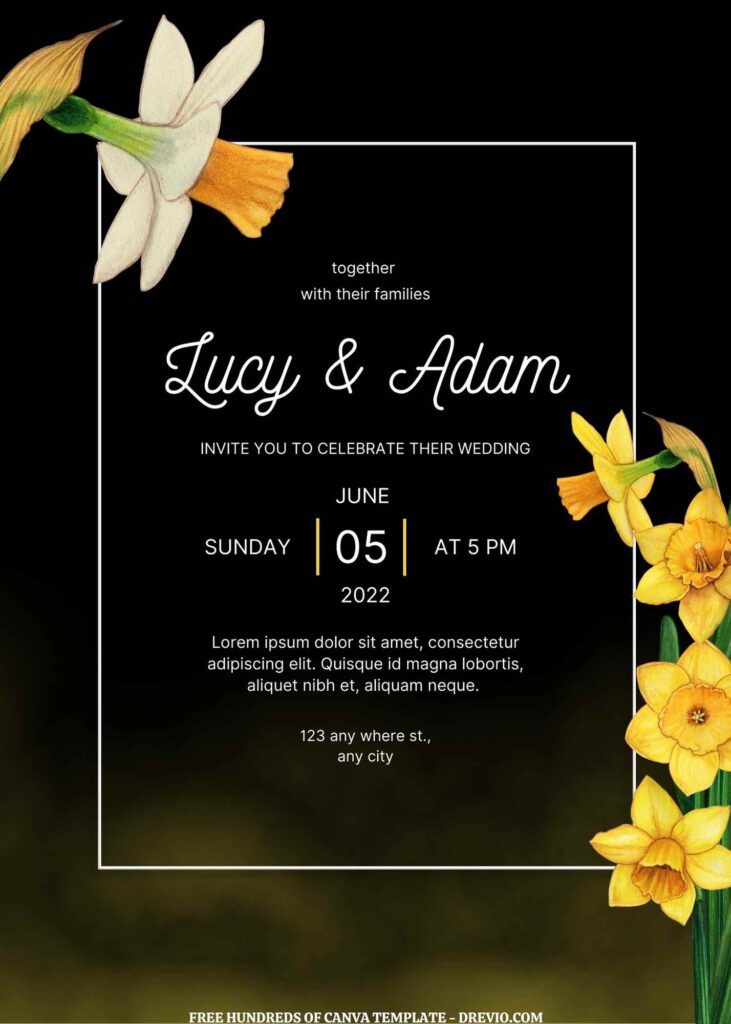 Invitation Template of (Free) 9+  Yellow Floral Fog Background Canva Wedding Invitation Templates 1