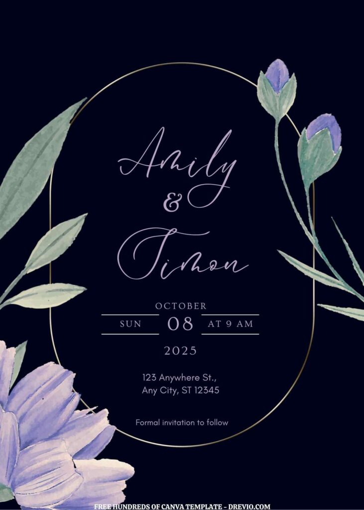 Invitation Template of (Free) 9+ Purple Watercolor Floral Simple Background Canva Wedding Invitation Templates 9