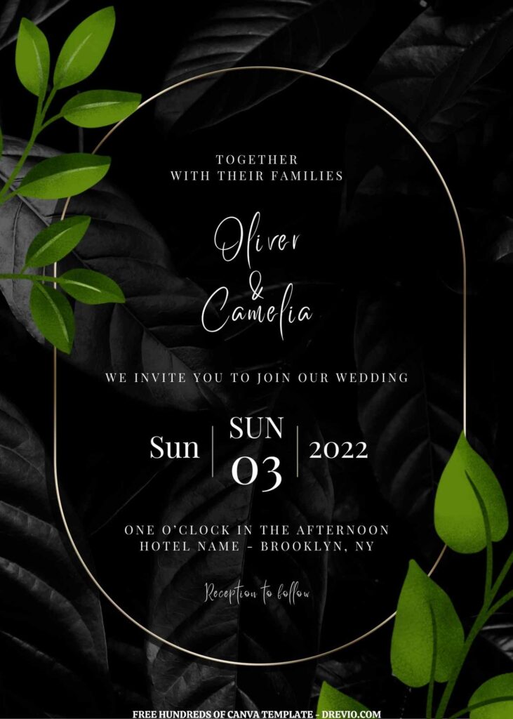 Invitation Template of (Free) 8+ Green Leaf Monochrome Canva Wedding Invitation Templates 1