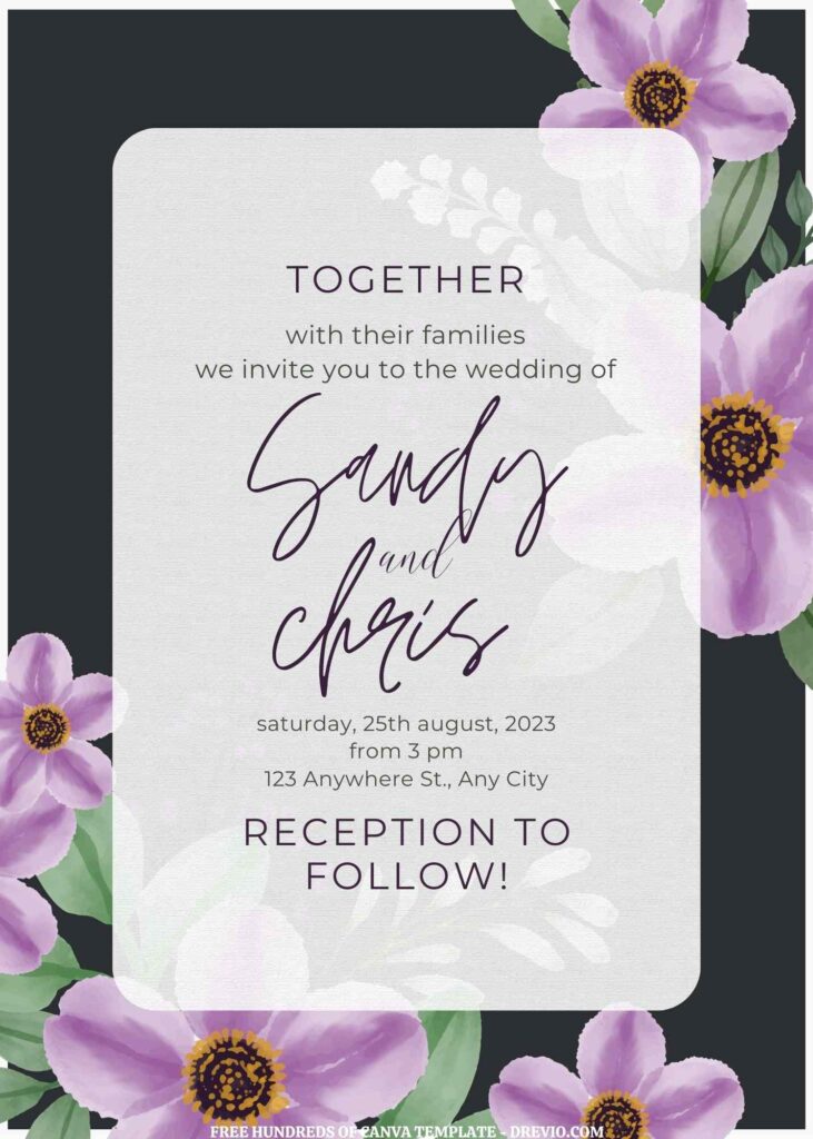 Invitation Template of (Free) 10+ Purple Pink Floral Side White Line Frame Canva Wedding Invitation Templates 1