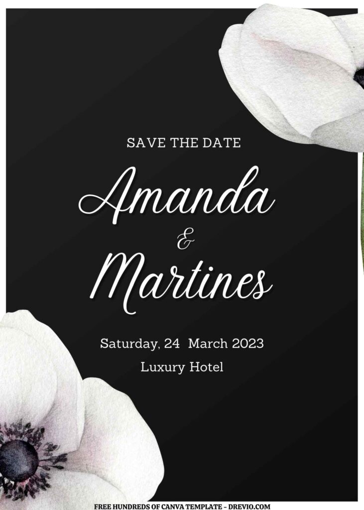 Invitation Template of (Free) 10+ White Floral Anemone Line Side Canva Wedding Invitation Templates 1