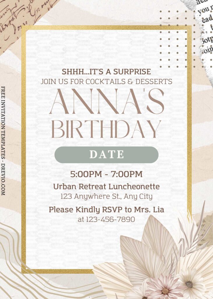 (Free) 11+ Natural Rustic Floral Canva Birthday Invitation Templates with ripper paper border design