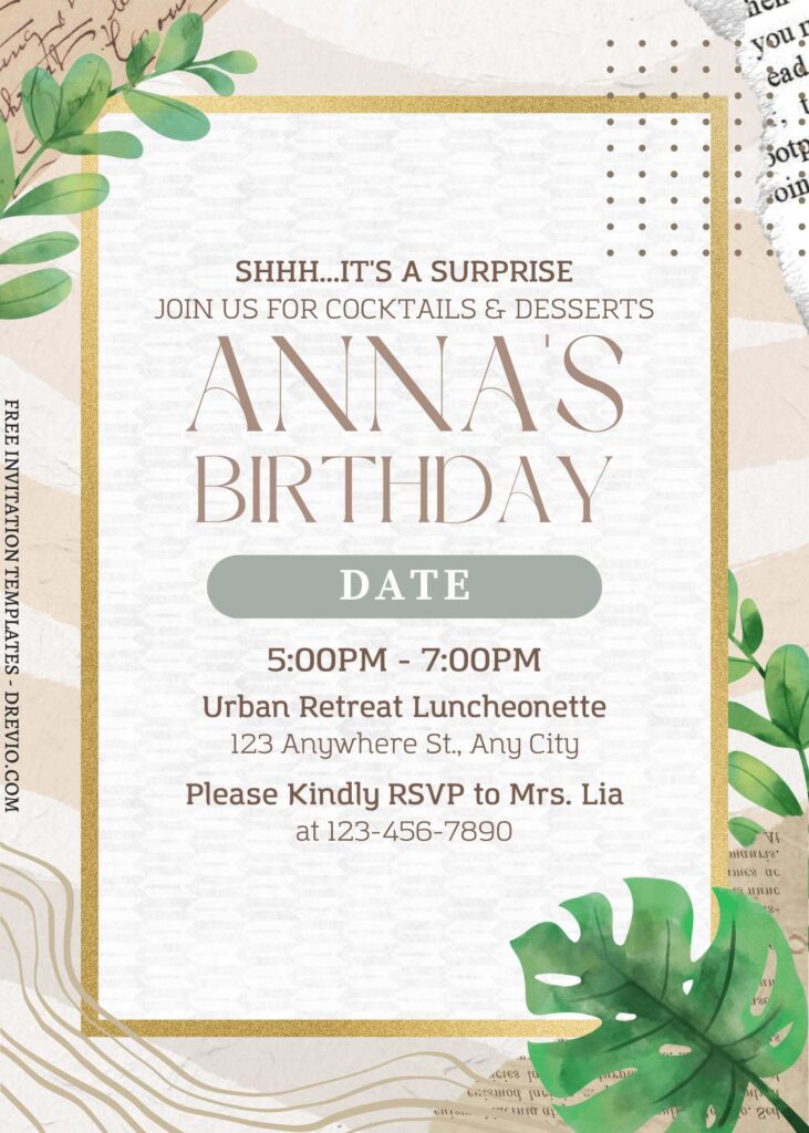 (Free) 11+ Natural Rustic Floral Canva Birthday Invitation Templates with Monstera leaves