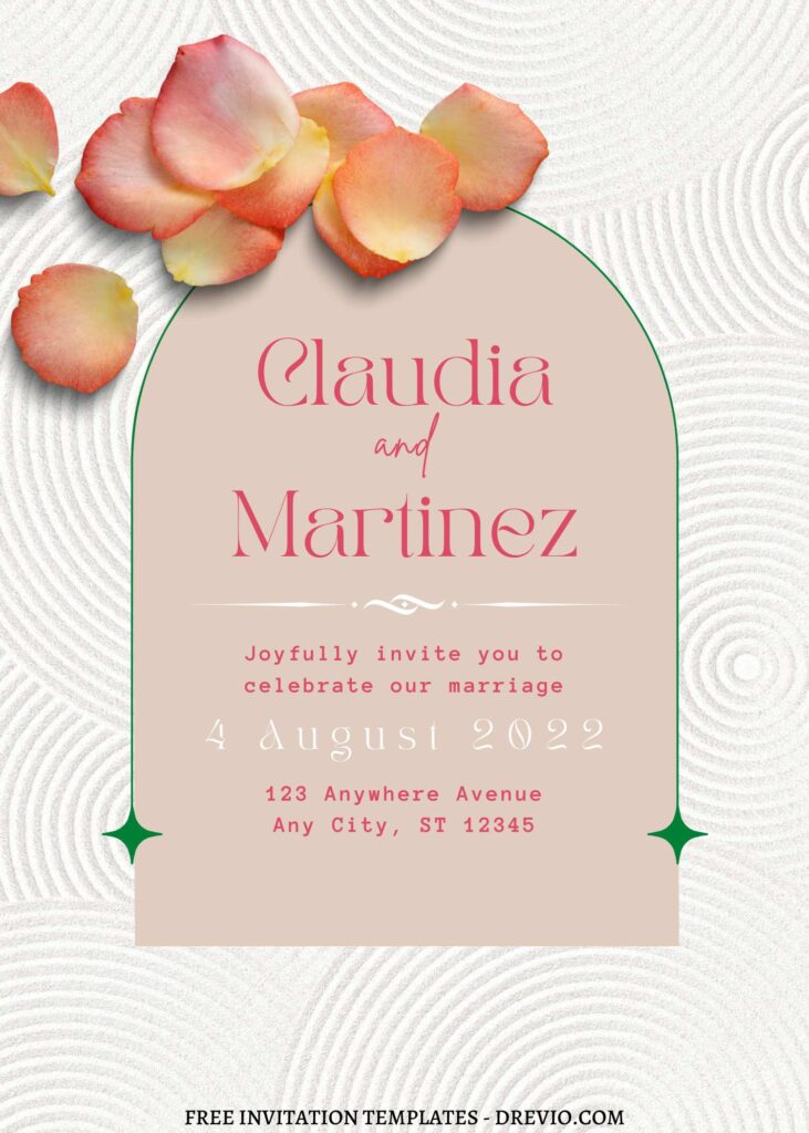 FREE EDITABLE - 9+ Stone Wall Petals Canva Wedding Invitation Templates with portrait orientation design