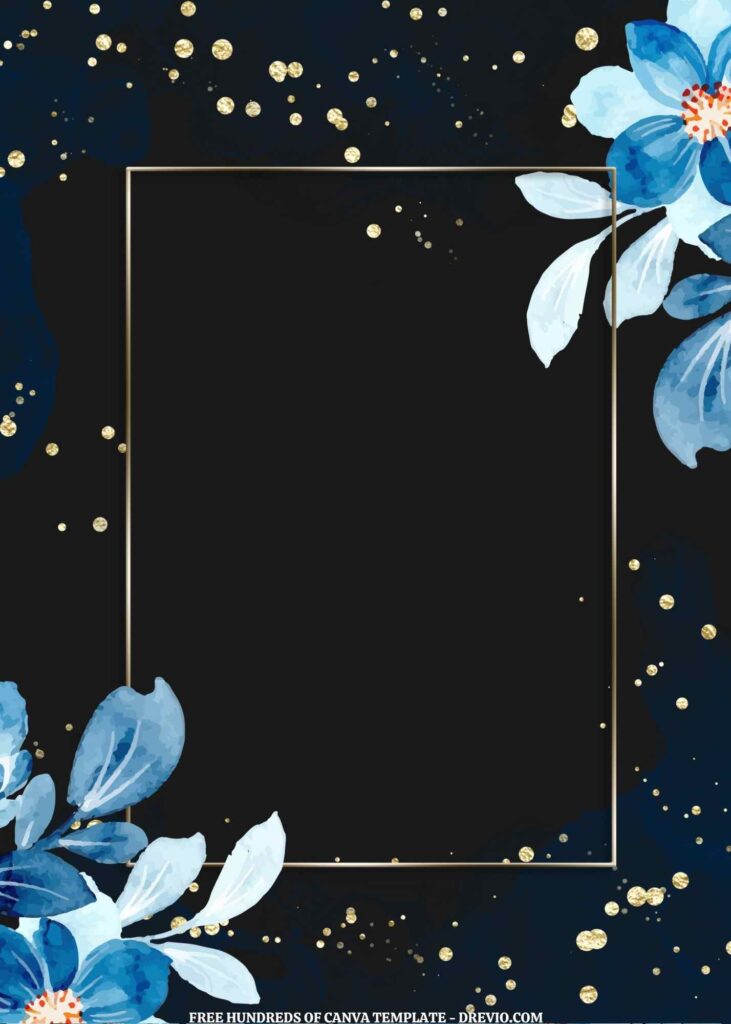 Invitation Template of (Free) 8+  Blue Floral Splash Gold Background Canva Wedding Invitation Templates 2