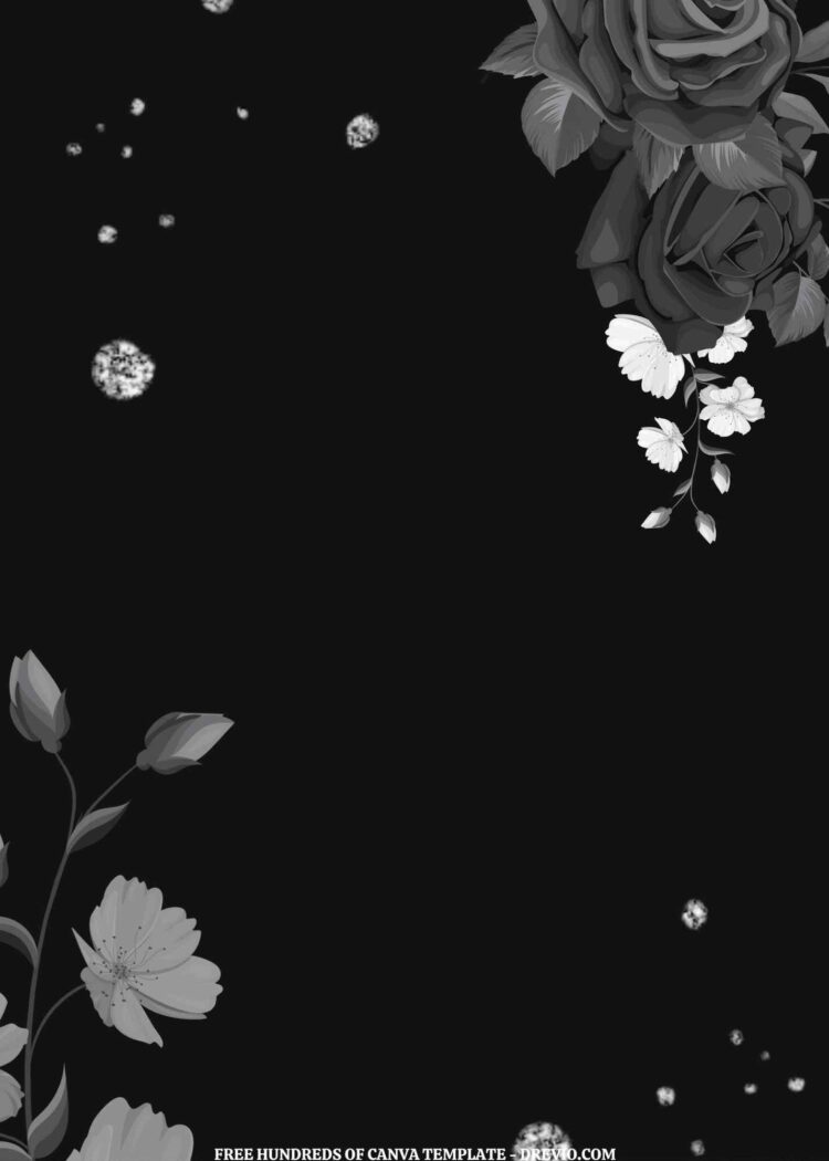 (Free) 8+ Roses Black Floral Background Canva Wedding Invitation ...