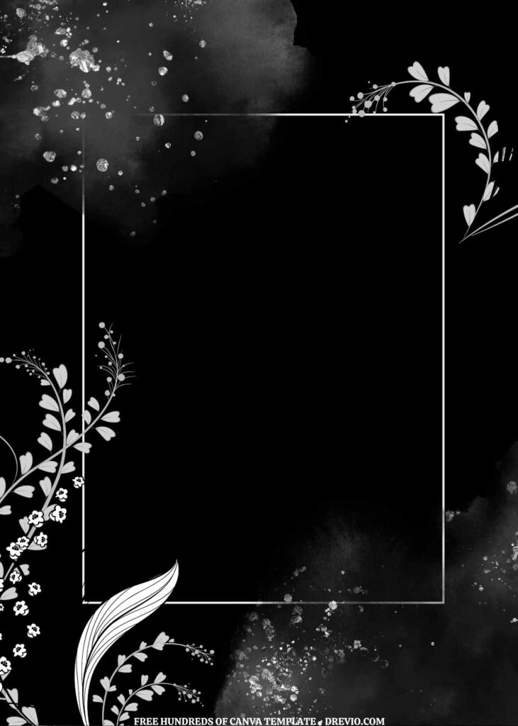 Invitation Template of (Free) 9+  Floral Line Splash Black White Canva Wedding Invitation Templates 2