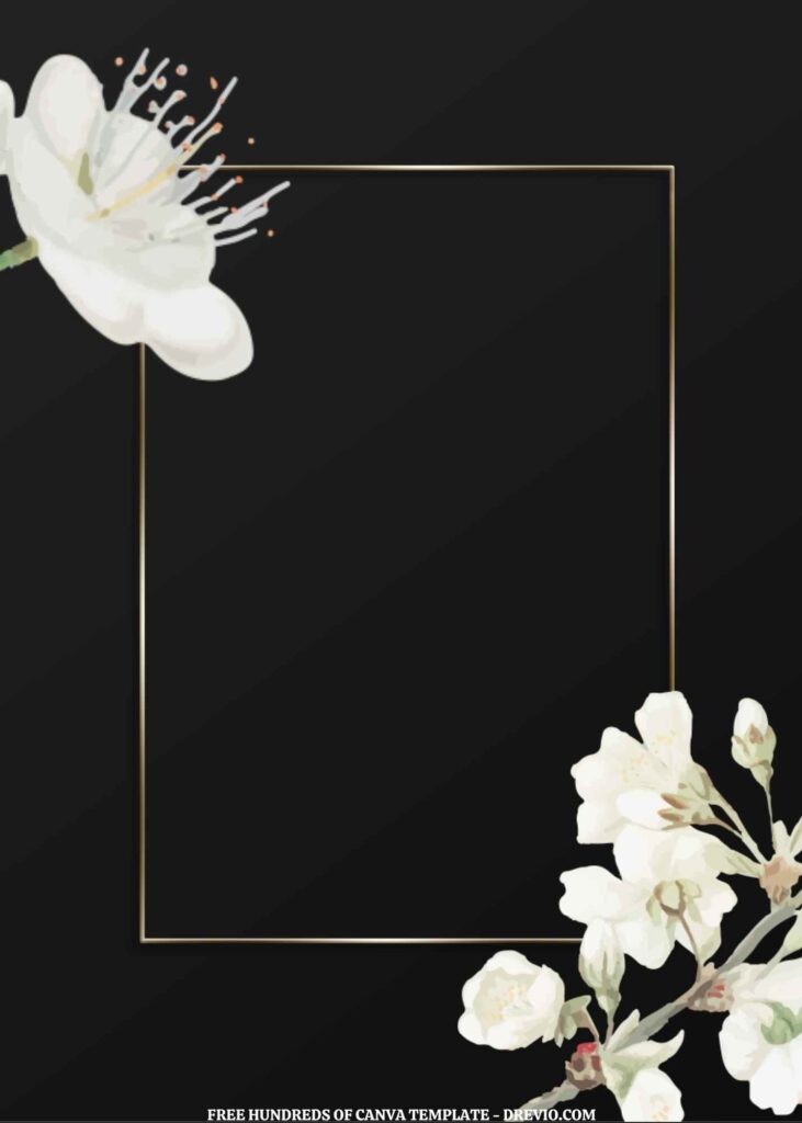 Invitation Template of (Free) 8+  Gradient Black Background White Floral Canva Wedding Invitation Templates 5