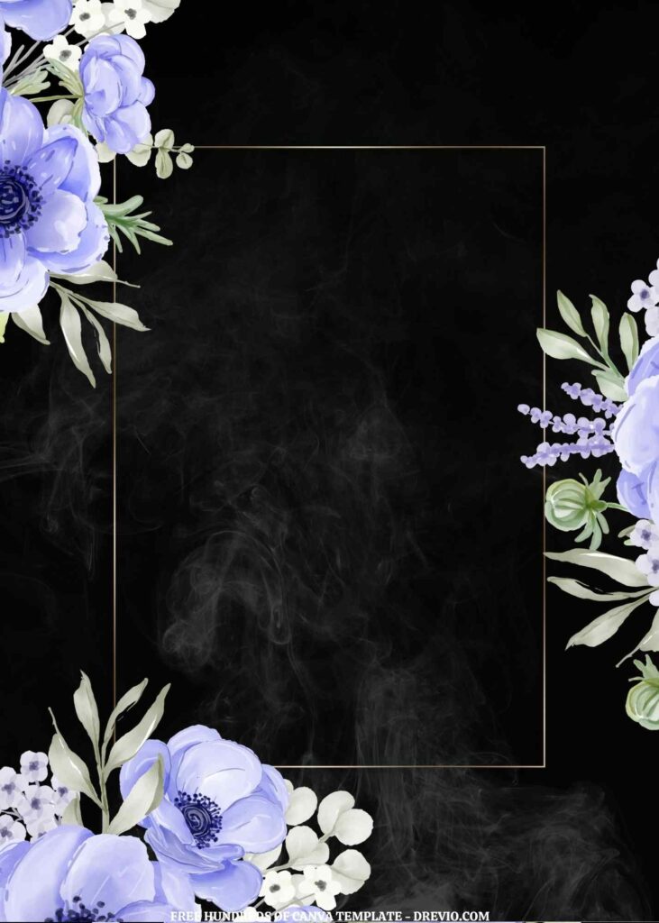 Invitation Template of (Free) 10+ Blue Floral Smoke And Black Background Canva Wedding Invitation Templates 8