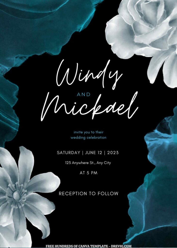 Invitation Template of (Free) 7+ Blue Floral Fluid Ink Background Canva Wedding Invitation Templates 6