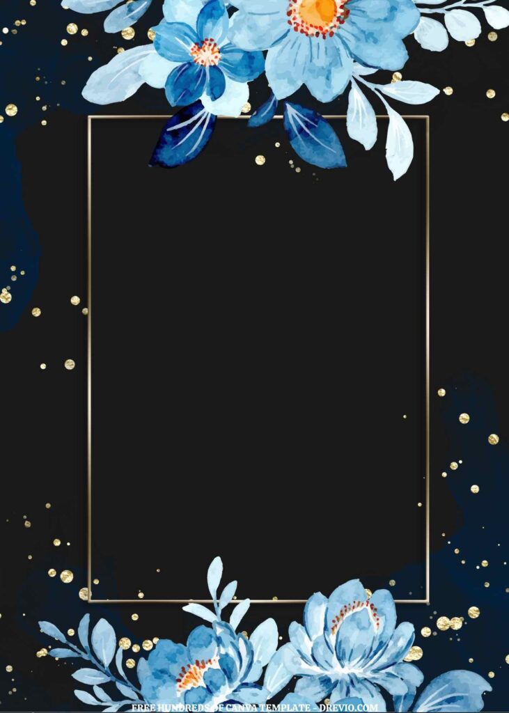 Invitation Template of (Free) 8+  Blue Floral Splash Gold Background Canva Wedding Invitation Templates 6