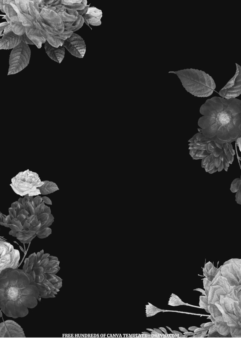 (Free) 7+ Black And White Roses Simple Black Background Canva Wedding ...