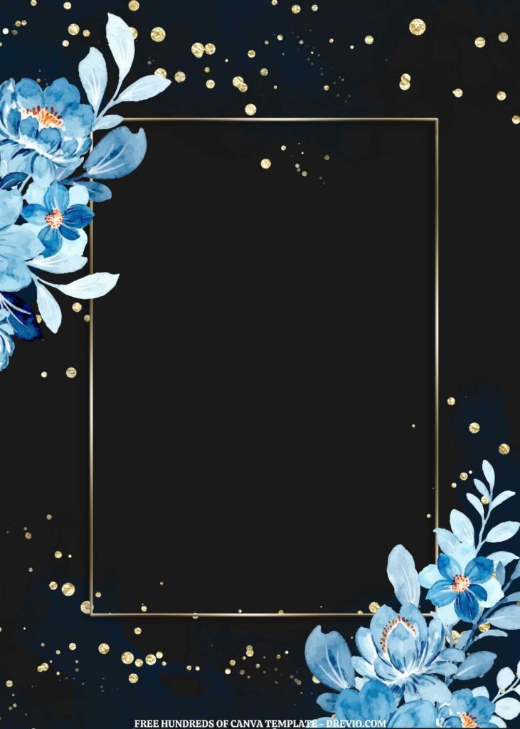 Invitation Template of (Free) 8+  Blue Floral Splash Gold Background Canva Wedding Invitation Templates 7