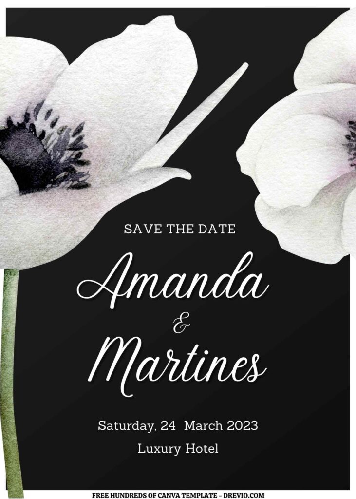 Invitation Template of (Free) 10+ White Floral Anemone Line Side Canva Wedding Invitation Templates 7