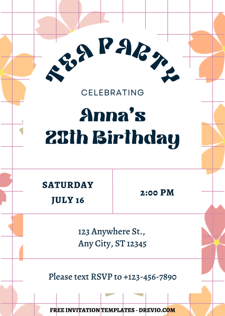 Invitation Template of FREE PRINTABLE - Checkerboard Floral Canva Party Invitation Templates 7