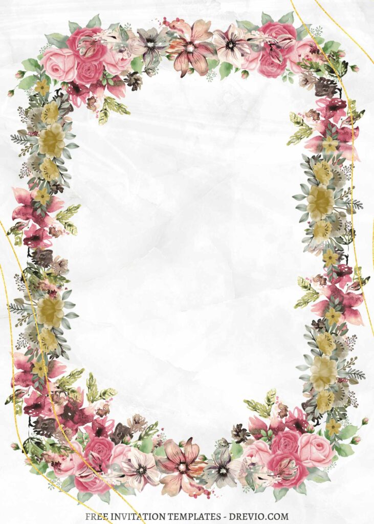 FREE PRINTABLE - 7+ Layered Floral Canva Nuptials Invitation Templates with floral border