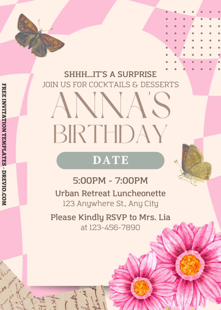 (Free) 7+ Artsy Checker Wash Floral Canva Birthday Invitation Templates with gorgeous anemone