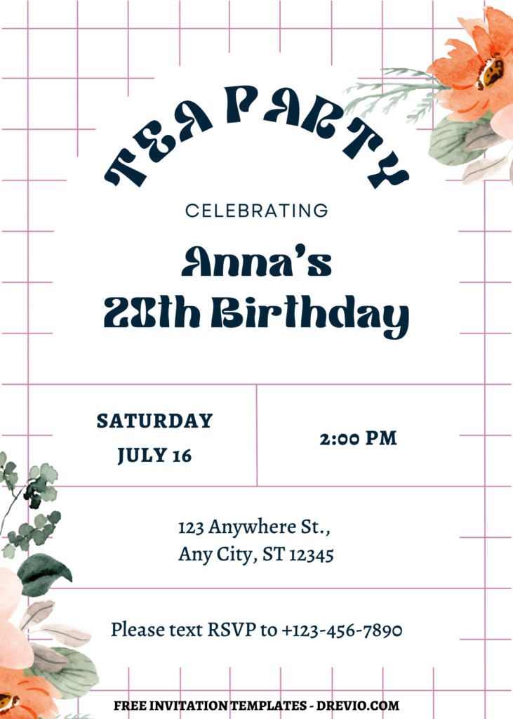 Invitation Template of FREE PRINTABLE - Checkerboard Floral Canva Party Invitation Templates 6