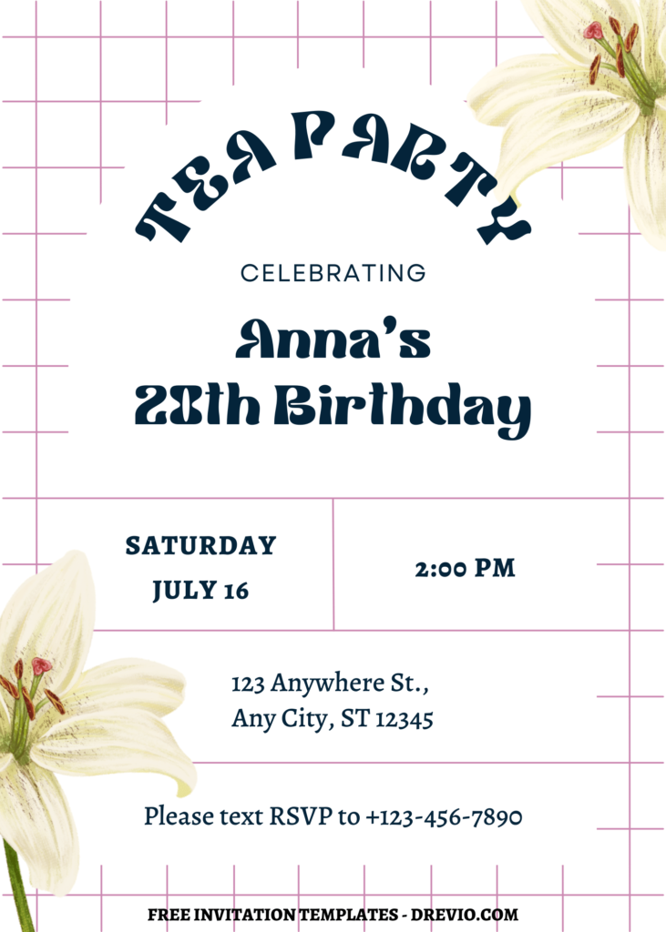 Invitation Template of FREE PRINTABLE - Checkerboard Floral Canva Party Invitation Templates 5