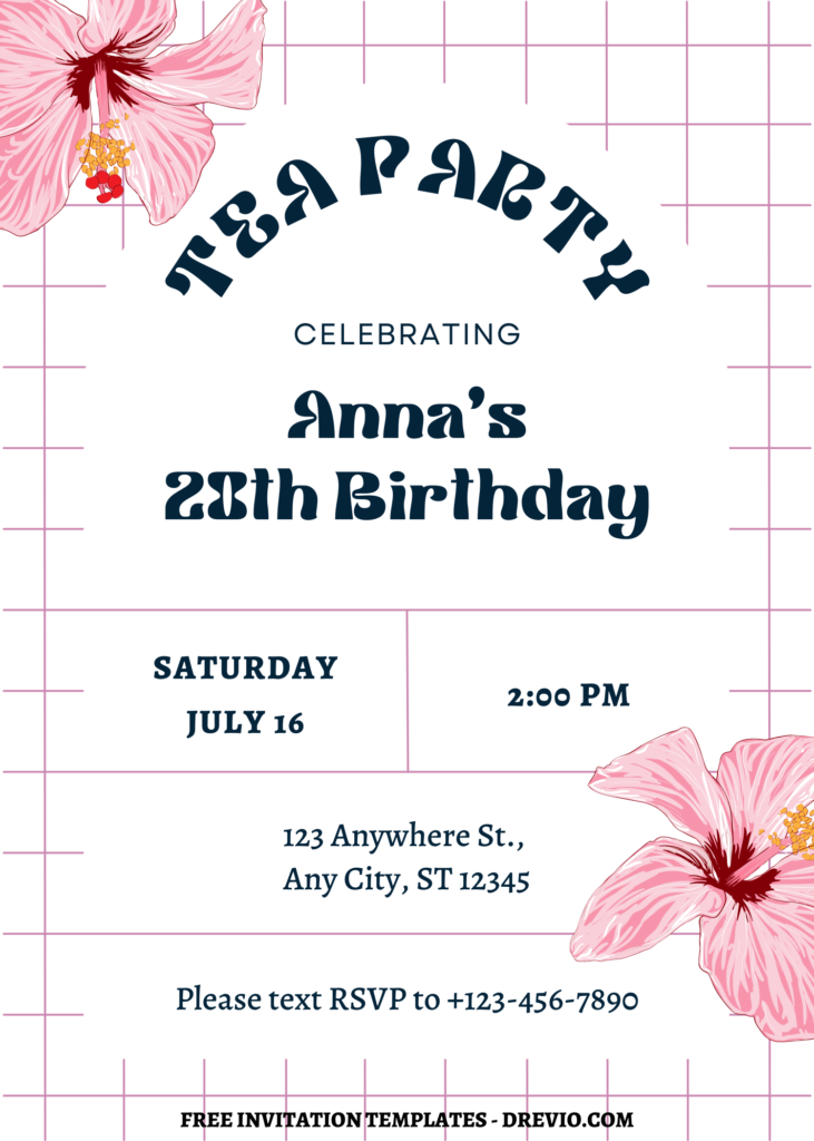 Invitation Template of FREE PRINTABLE - Checkerboard Floral Canva Party Invitation Templates 4