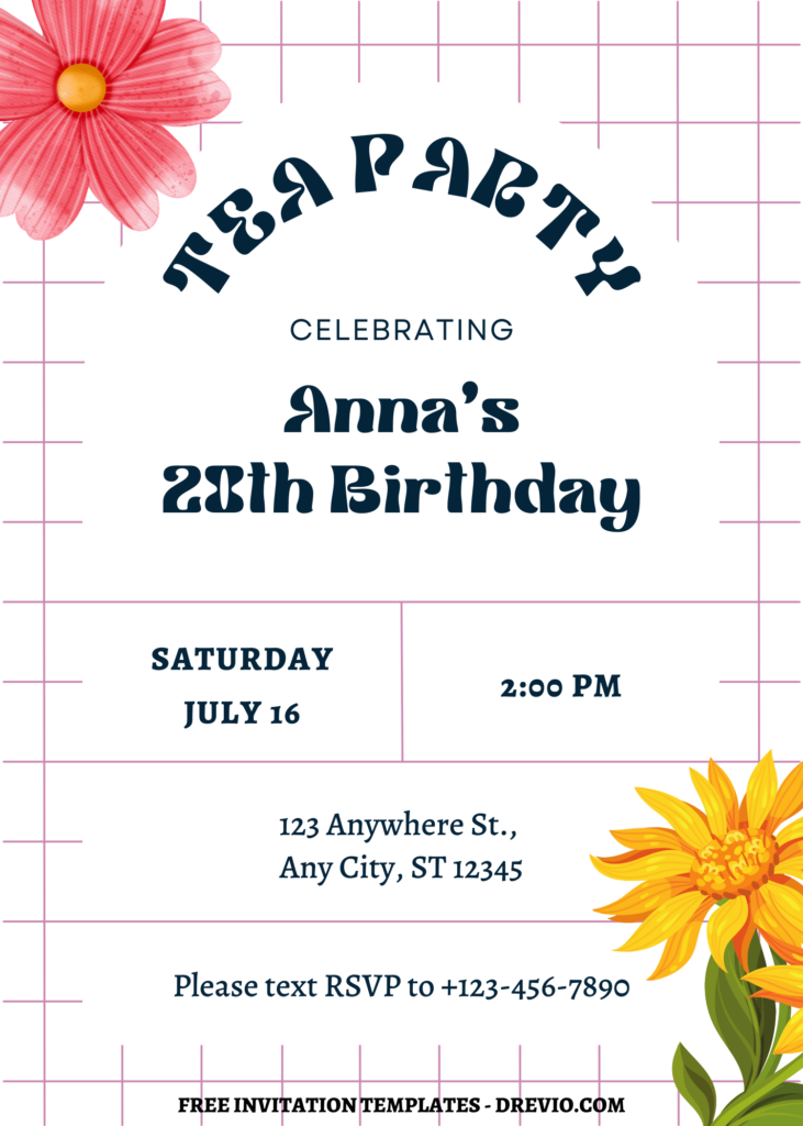 Invitation Template of FREE PRINTABLE - Checkerboard Floral Canva Party Invitation Templates 1