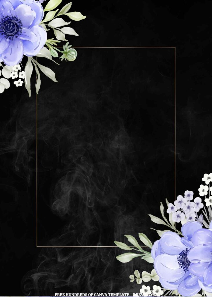 Invitation Template of (Free) 10+ Blue Floral Smoke And Black Background Canva Wedding Invitation Templates 3