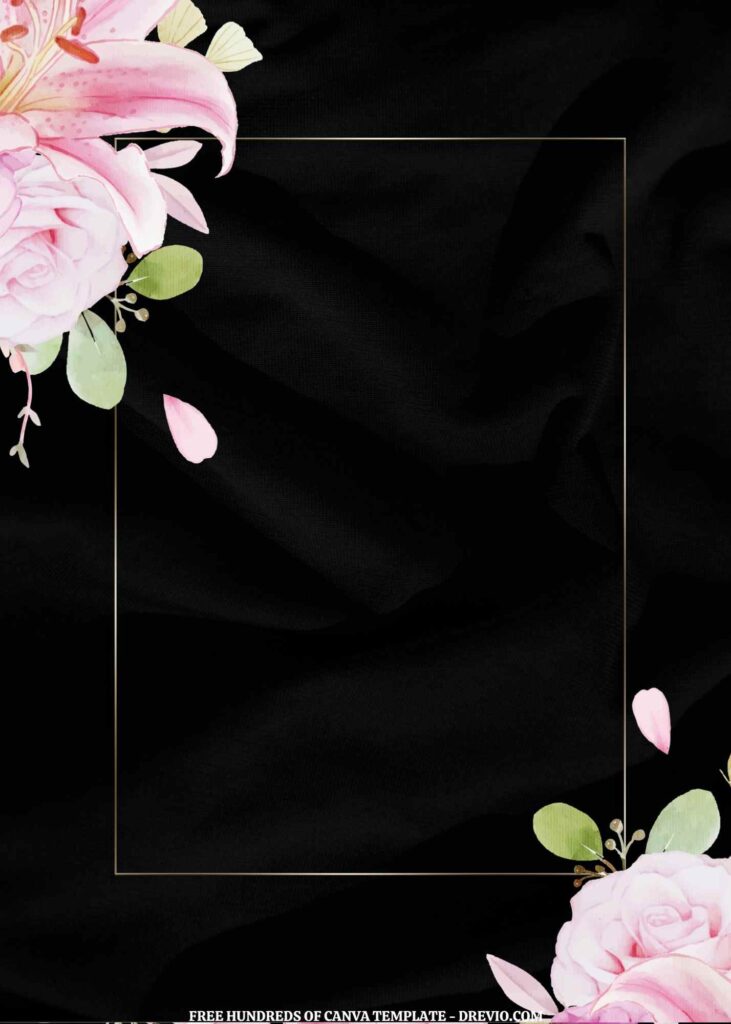 Invitation Template of (Free) 11+ Pink Floral Black Elegant Background Canva Wedding Invitation Templates 8