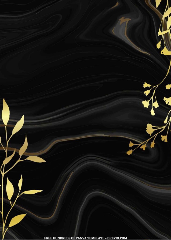 Invitation Template of (Free) 9+ Gold Floral Black Marble Background Canva Wedding Invitation Templates 8