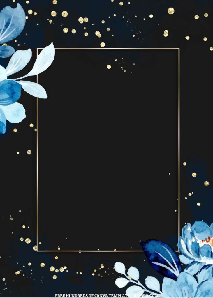 Invitation Template of (Free) 8+  Blue Floral Splash Gold Background Canva Wedding Invitation Templates 8