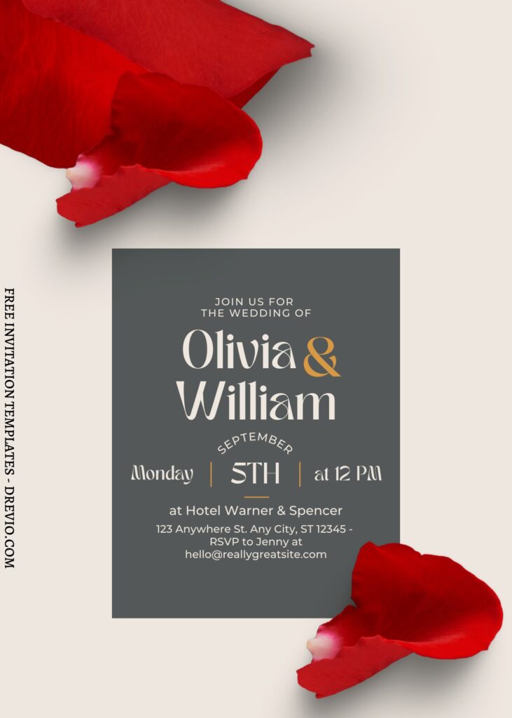 (Free) 8+ Classy Flower Petals Canva Wedding Invitation Templates with minimalist text box design