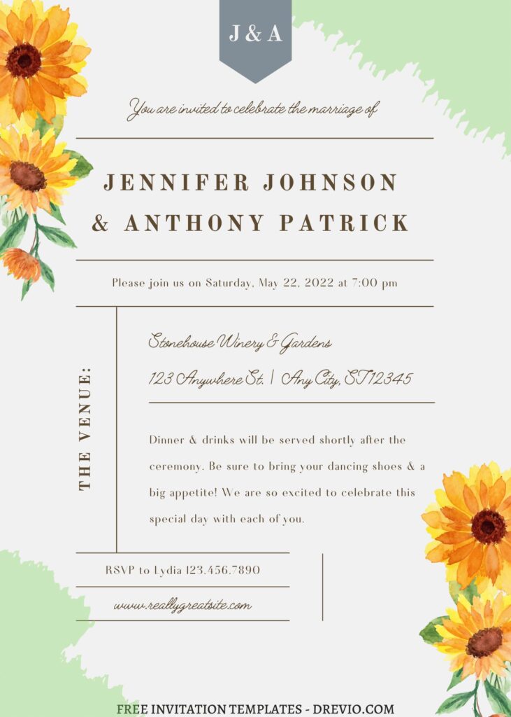 (Free) 8+ Orange Blossoms Canva Wedding Invitation Templates with beautiful sunflowers