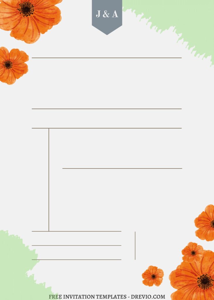 (Free) 8+ Orange Blossoms Canva Wedding Invitation Templates with watercolor poppy