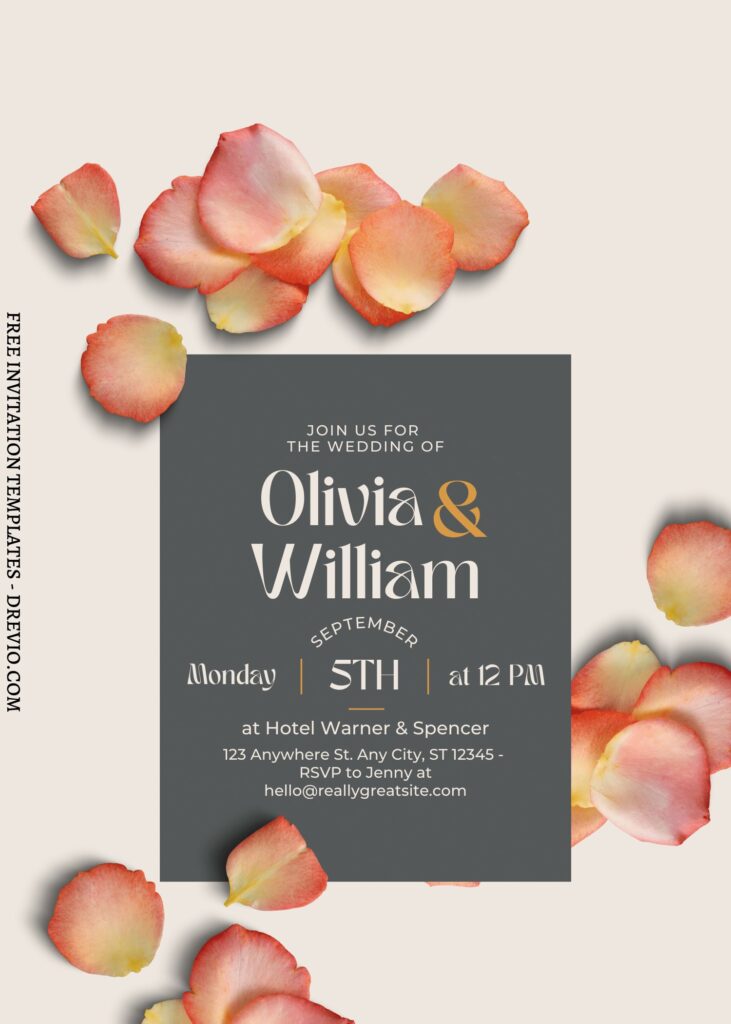 (Free) 8+ Classy Flower Petals Canva Wedding Invitation Templates with poppy petals