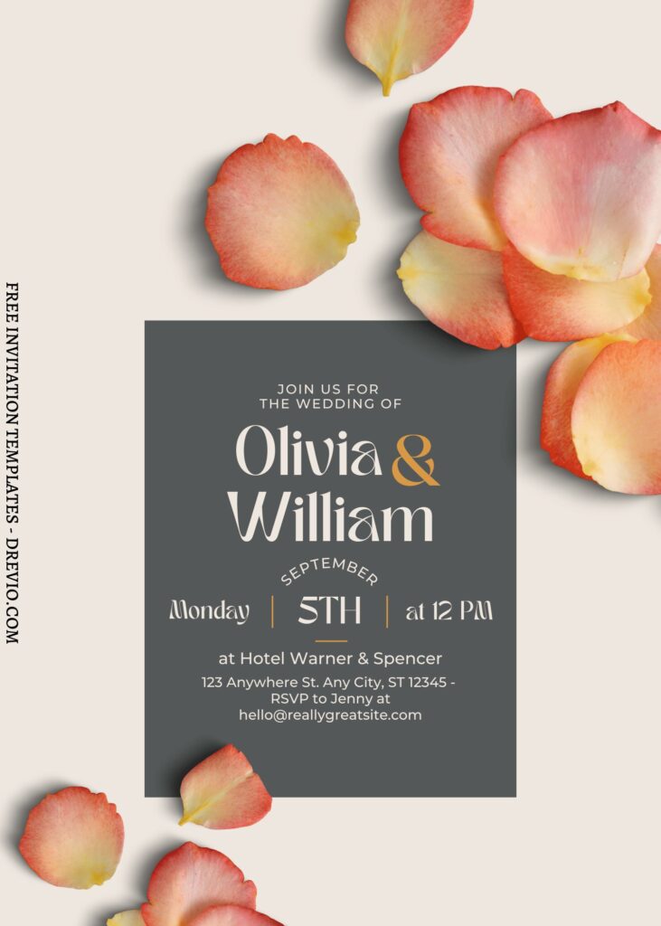 (Free) 8+ Classy Flower Petals Canva Wedding Invitation Templates with cream background