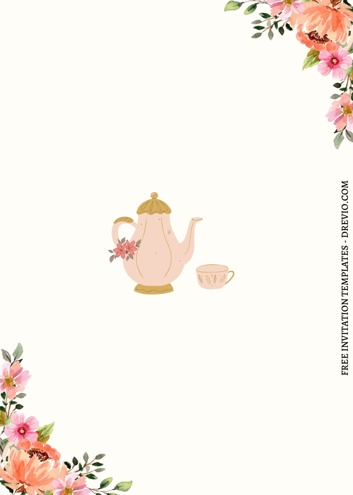 (Free) 8+ Cheery Pink Tea Party Floral Canva Invitation Templates ...