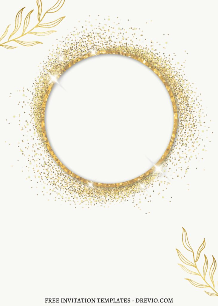 (Free) 8+ Shining Gold Glitter Greenery Canva Birthday Invitation Templates with gleaming gold greenery border