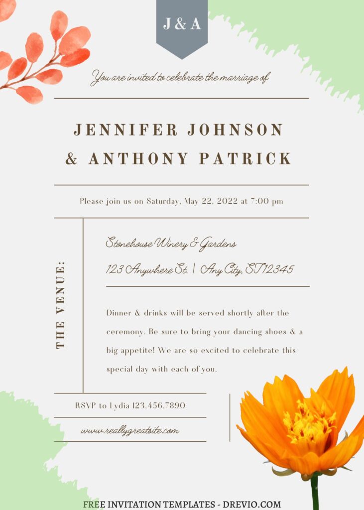 (Free) 8+ Orange Blossoms Canva Wedding Invitation Templates with crimson orange floral