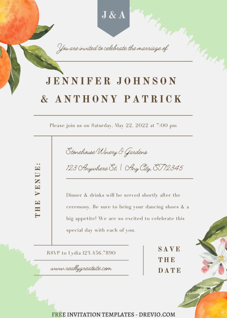 (Free) 8+ Orange Blossoms Canva Wedding Invitation Templates with burnt orange