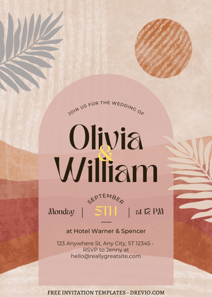 FREE EDITABLE - 10+ Whimsical Bohemian Canva Wedding Invitation Templates with palm leaves
