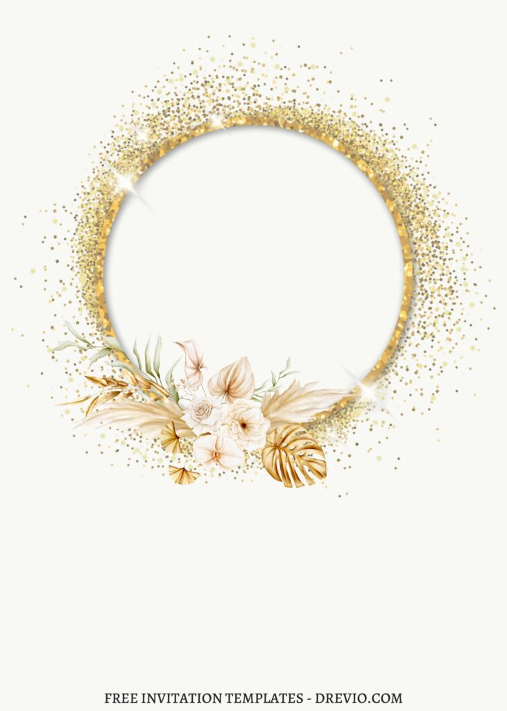 (Free) 8+ Shining Gold Glitter Greenery Canva Birthday Invitation Templates with pristine white canvas like background