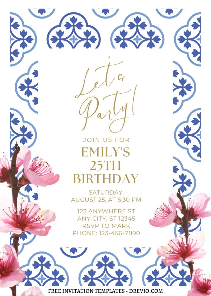 Invitation Template of FREE EDITABLE - 8+ Dreamy Spanish Tile & Floral Canva Invitation Templates 6