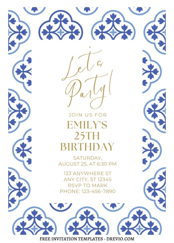 Invitation Template of FREE EDITABLE - 8+ Dreamy Spanish Tile & Floral Canva Invitation Templates 3