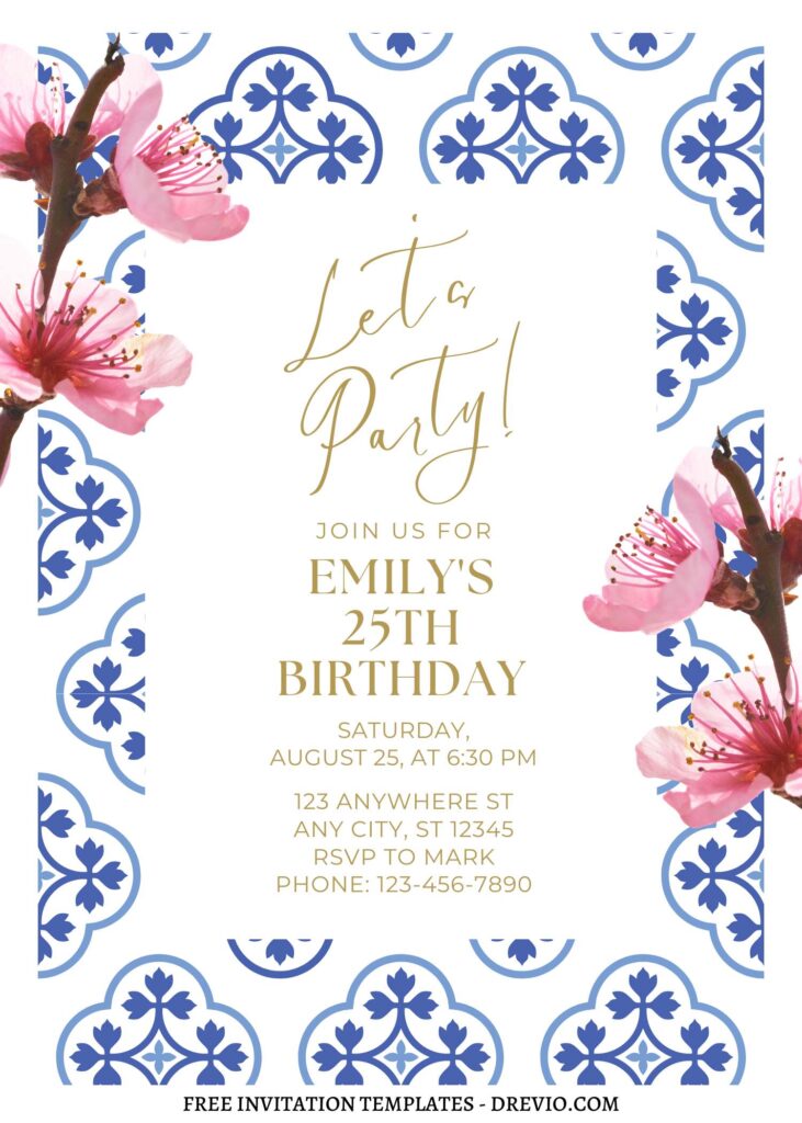 Invitation Template of FREE EDITABLE - 8+ Dreamy Spanish Tile & Floral Canva Invitation Templates 5