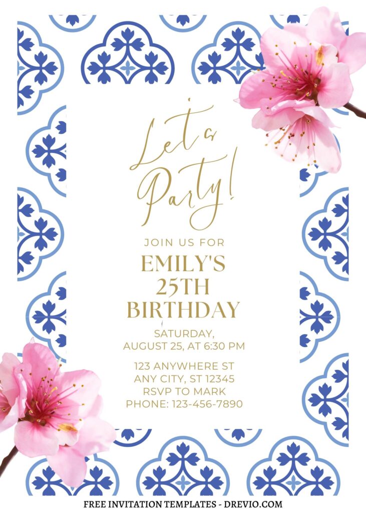 Invitation Template of FREE EDITABLE - 8+ Dreamy Spanish Tile & Floral Canva Invitation Templates 4