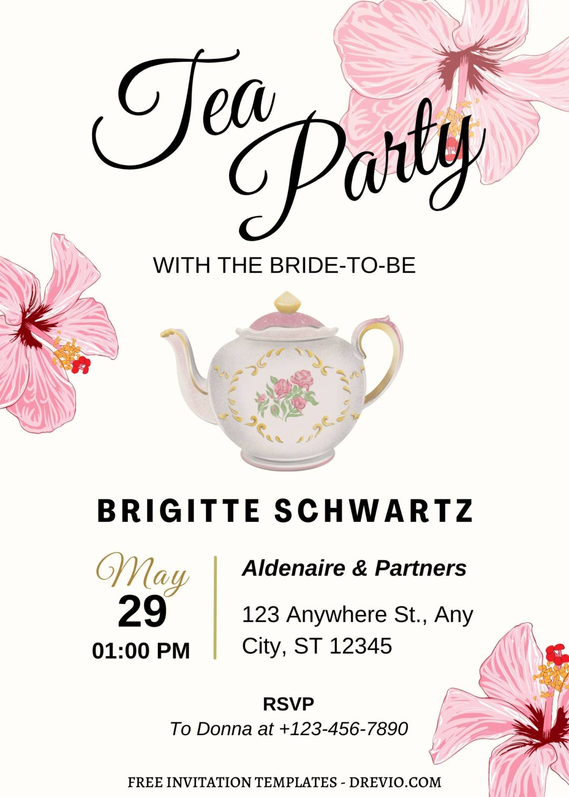 (Free) 8+ Cheery Pink Tea Party Floral Canva Invitation Templates ...