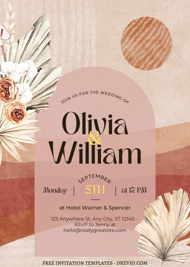 FREE EDITABLE - 10+ Whimsical Bohemian Canva Wedding Invitation Templates with rustic pampas grass