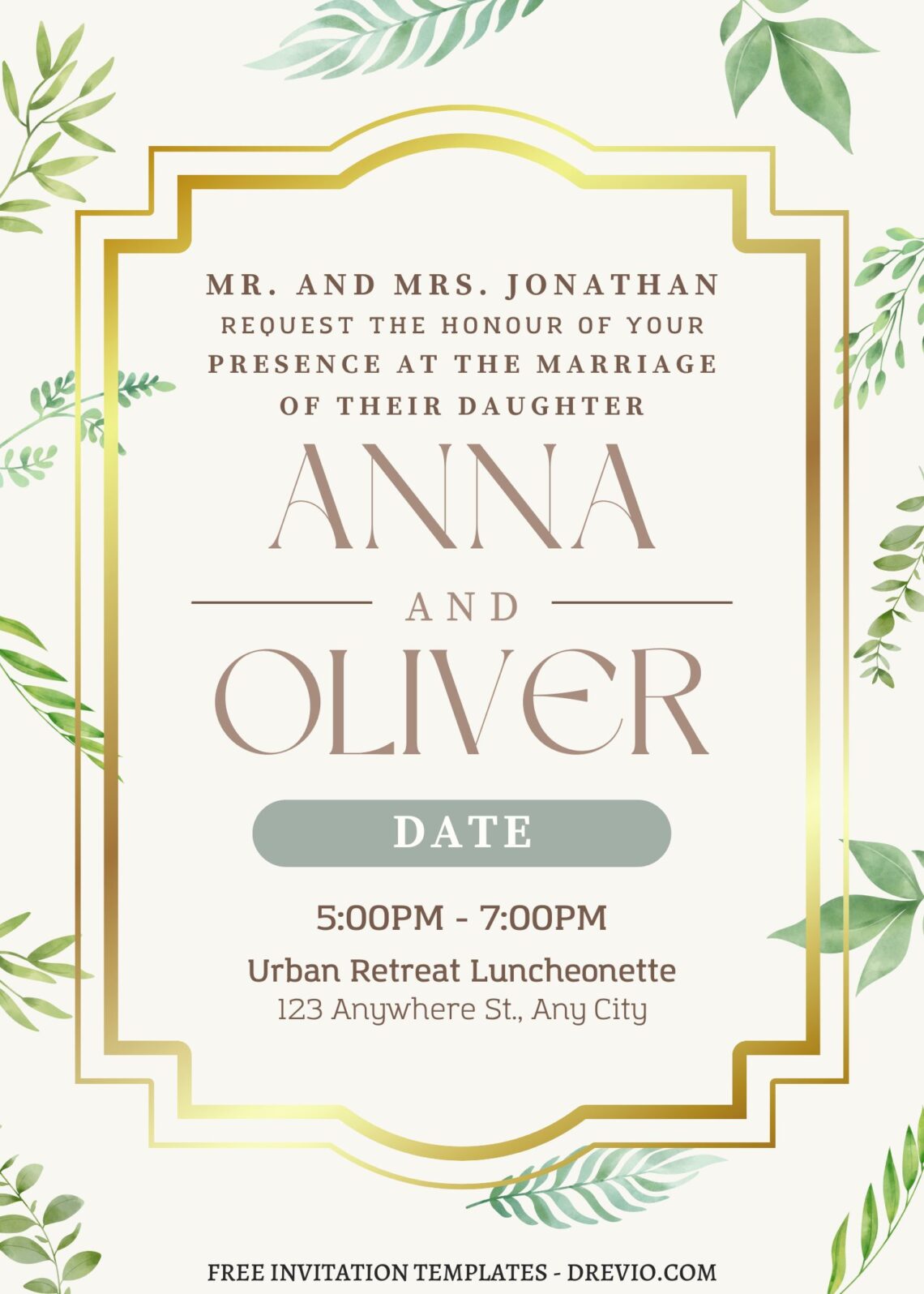 (Free) 9+ Fancy Greenery Crown Canva Wedding Invitation Templates ...